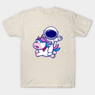 Cute Astronaut Riding Cute Unicorn Cartoon T-Shirt